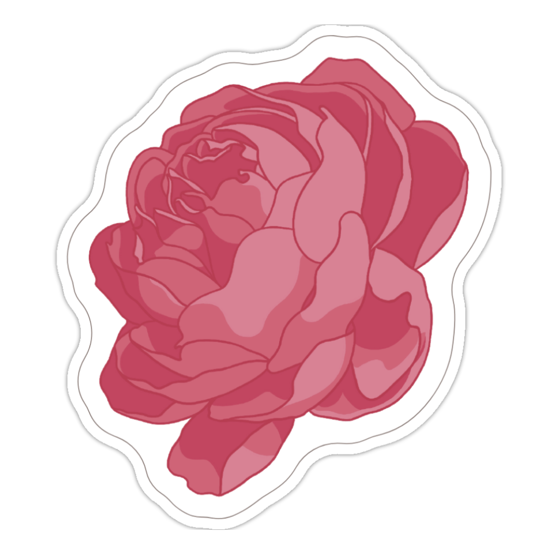 Sticker with a dark pink peony design on a white background
